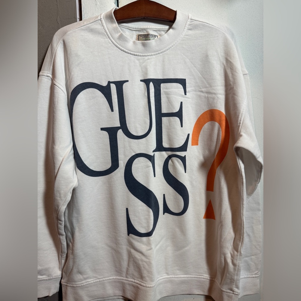 🚨GUESS White and Orange Men's Sweater🚨